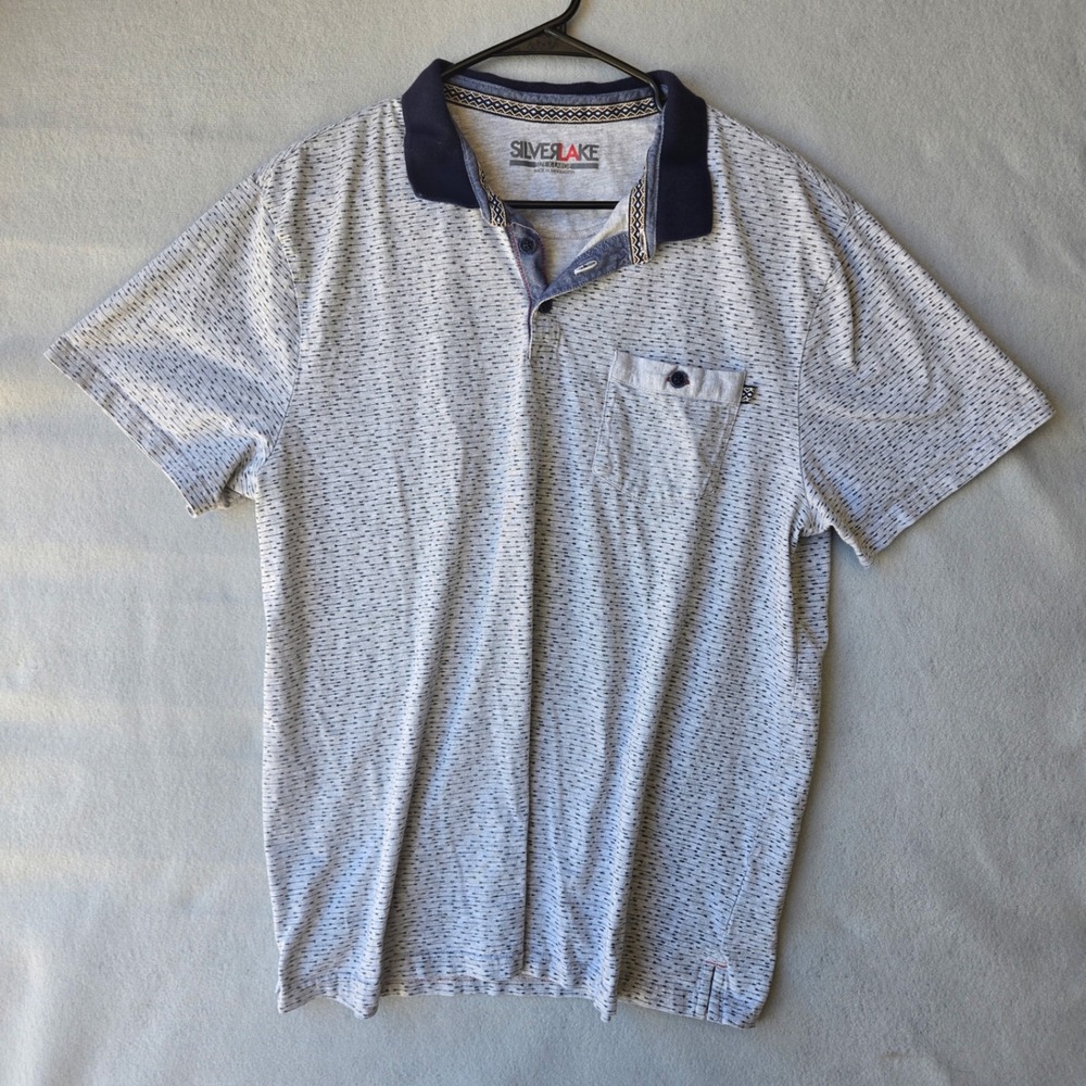 Silverlake Mens‎ Gray Arrow Print Short Sleeve Polo Shirt XL Casual Pocket Tee